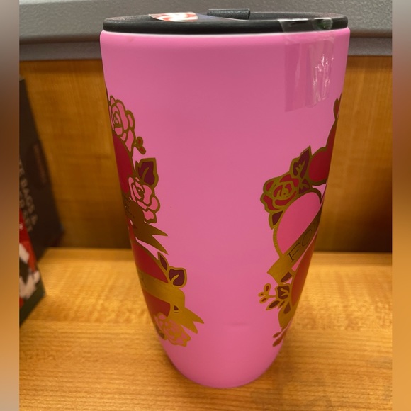 Valentine Pink Red & Gold Heart For Like Ever Matte Travel Coffee Mug w/Lid NWT - Picture 3 of 7